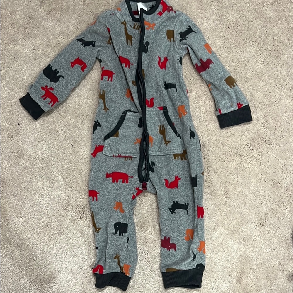 Gray and Red Animal Print Footies with Zipper